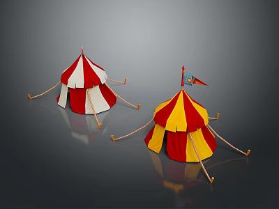 Modern Circus Tents Display With Red White Yellow Colors And Flags 3d model