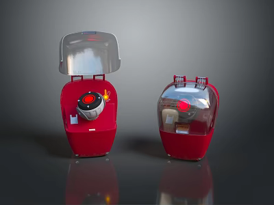 Two Red Industrial Devices With Transparent Covers And Control Button Panels 3d model
