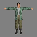 Man In Camouflage Jacket Gray T-shirt Green Pants And Black Boots With Arms Outstretched