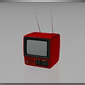 Vintage Red Retro Television With Square Design And Classic Antennas Screen