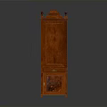 Red Wooden Cabinet With Glass Doors Drawers And Decorative Top