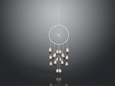 Elegant Dreamcatcher Jewelry With White Circular Web And Hanging Decorative Beads 3d model