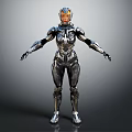 Futuristic Female Robot Character In Metallic Armor With Glowing Head And Sleek Design