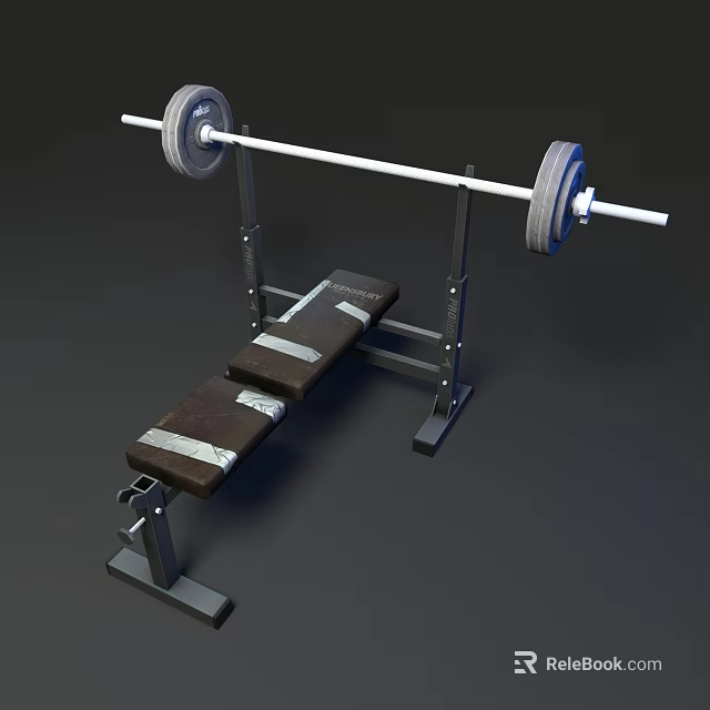 Sports Equipment Weight Bench Press Frame With Barbell And Padded Bench 3d model 