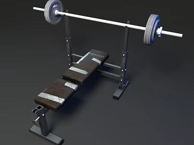 Sports Equipment Weight Bench Press Frame With Barbell And Padded Bench 3d model