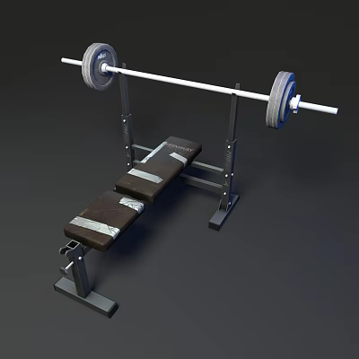 Sports Equipment Weight Bench Press Frame With Barbell And Padded Bench 3d model