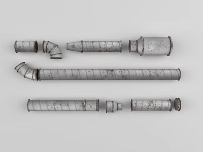 Rusted Industrial Metal Pipe Components Including Elbows Straight Sections And Fittings 3d model