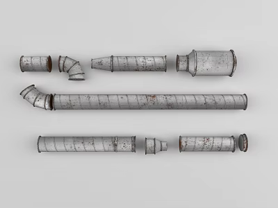 Rusted Industrial Metal Pipe Components Including Elbows Straight Sections And Fittings 3d model