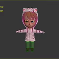 Cute Child With Red Hair Wearing Cat Ear Hat And Red White Coat Stretching Arms