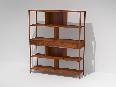 Modern Brown Wooden Bookshelf With Open Shelves And Multiple Compartments Design 3d model