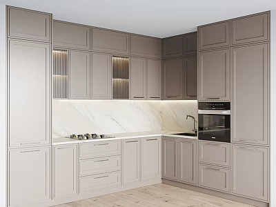 Modern Kitchen Interior Design With Sleek Cabinets Marble Countertop Built In Oven And Lighting 3d model