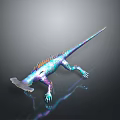 Colorful Metallic Sheen Lizard Character 3D Model With Reflection On Dark Background