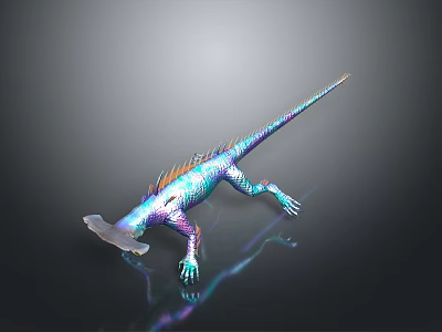 Colorful Metallic Sheen Lizard Character 3D Model With Reflection On Dark Background 3d model