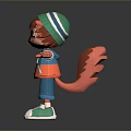 Cute Cartoon Animal Character Wearing Green White Hat Blue Orange Jacket Outfit