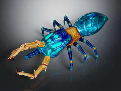 Detailed Blue Transparent Scorpion Art Model With Yellow Pincers And Legs 3d model
