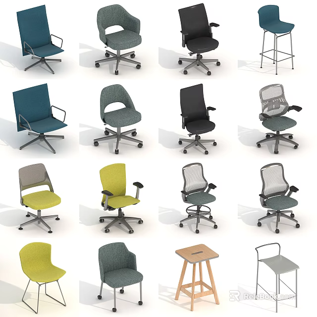 Diverse Office Chairs With Multiple Styles Different Colors and Comfortable Designs 3d model