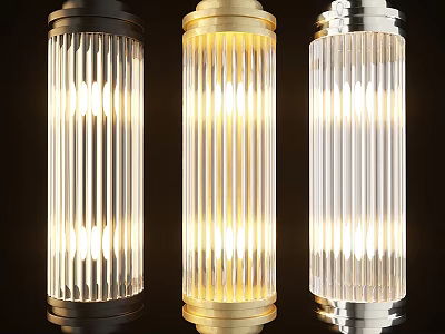 Wall Lights with Matte Black Gold Silver Metal Bases Ribbed Glass Shades Soft Warm Illumination 3d model