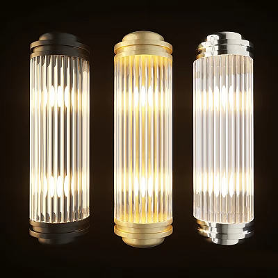 Wall Lights with Matte Black Gold Silver Metal Bases Ribbed Glass Shades Soft Warm Illumination 3d model