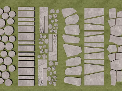 Garden Path Paving Design With Various Circular Striped And Irregular Stone Patterns 3d model