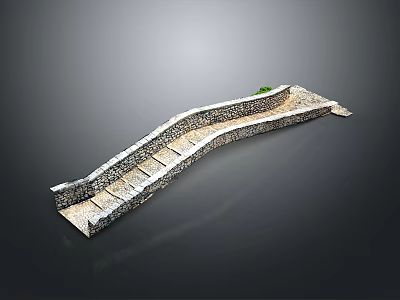 Curved Stone Steps Path with Natural Stone Treads and Small Green Plant in Landscape Design 3d model