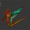 3D Rendered Green Dragon With Blue Green Wings Orange Horns And Yellow Belly