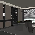 Modern Tea Room Interior With Wooden Shelves Table Chairs And Large Window