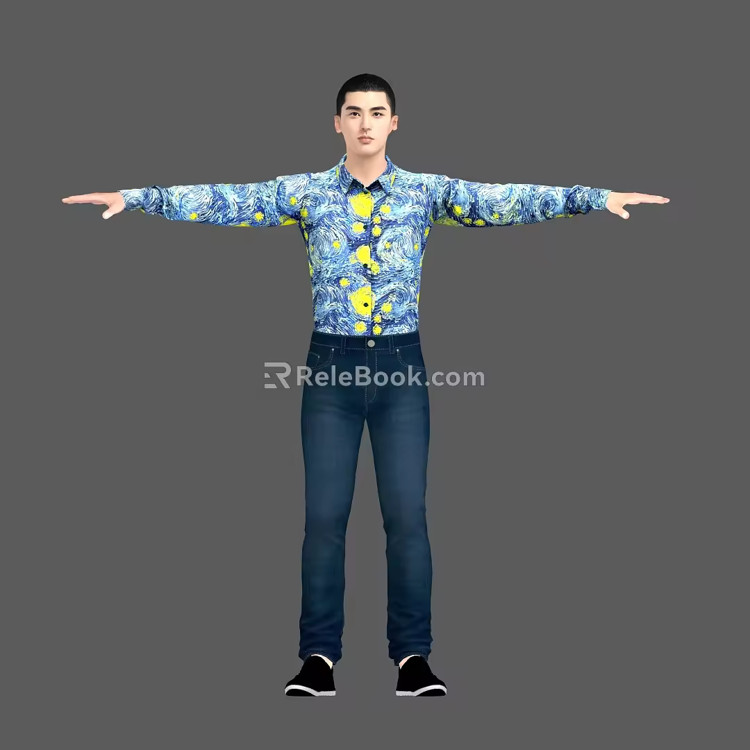 Men with Inch Head Men with Shirts Men with Jeans Men with Bound Bones Standing Animation 3d model