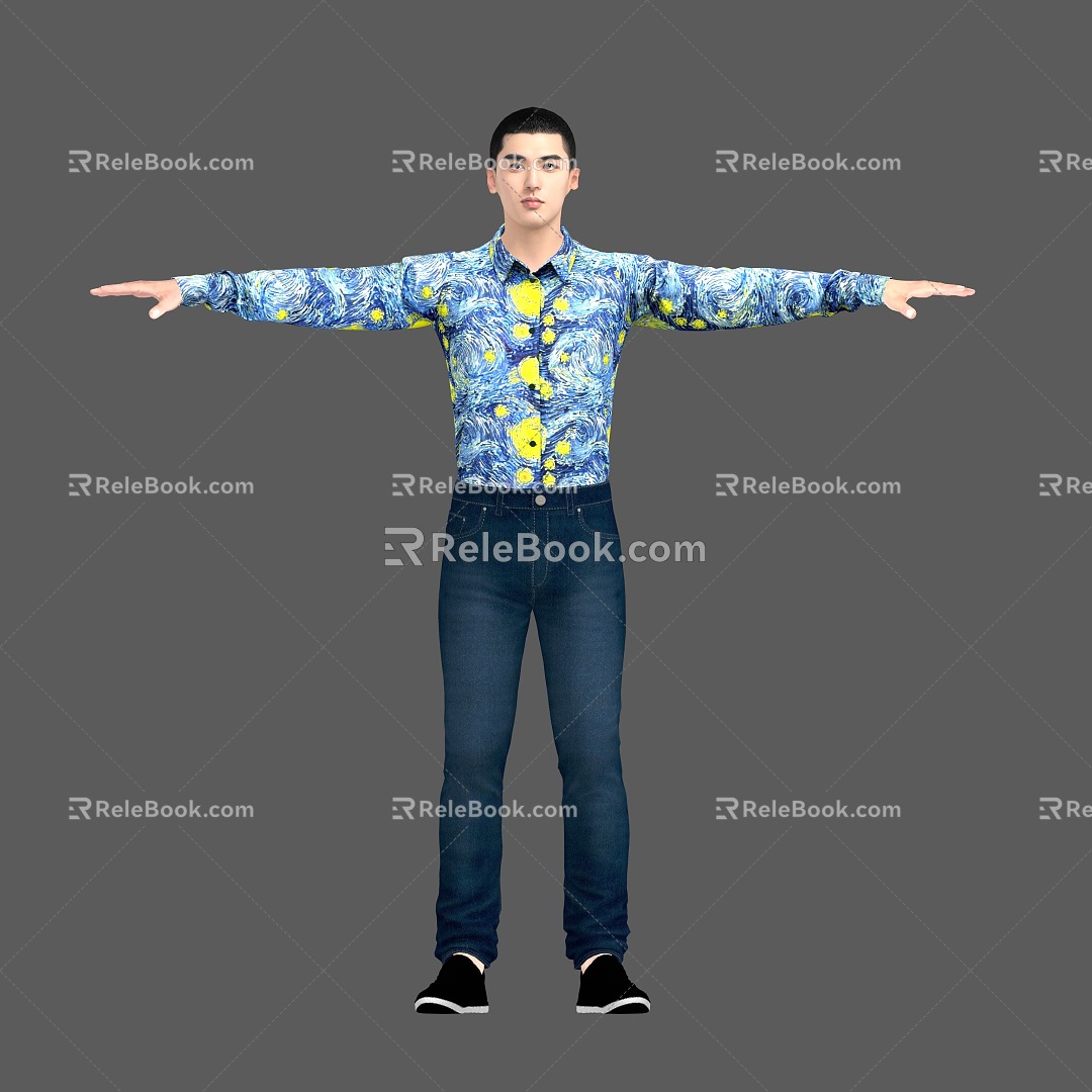 Men with Inch Head Men with Shirts Men with Jeans Men with Bound Bones Standing Animation 3d model