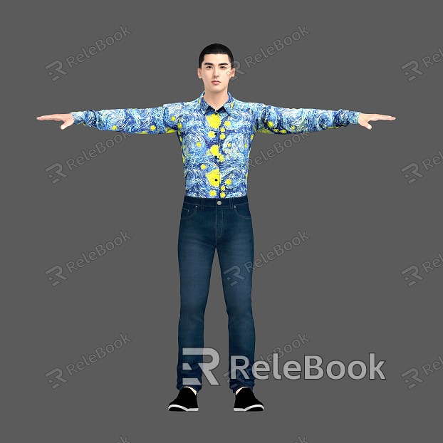 Men with Inch Head Men with Shirts Men with Jeans Men with Bound Bones Standing Animation model