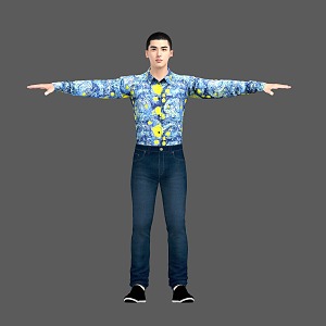 Men with Inch Head Men with Shirts Men with Jeans Men with Bound Bones Standing Animation 3d model