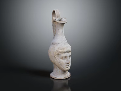 Detailed Classical Stone Sculpture With Human Head Design And Vase Shape Handle 3d model