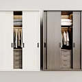 Modern White and Grey Wardrobe Interior With Sliding Doors Hanging Rails and Drawers