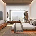 Hotel Lobby Interior With Wooden Ceiling Hanging Lanterns Cozy Seating Bookshelves And Natural Light