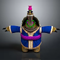Fantasy Turtle Game Character With Blue Robe Green Bead Necklace And Pink Crown