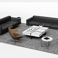 Modern Interior Sofa and Coffee Table Set with Black Sofas White Marble Table Brown Chairs 3d model