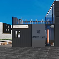 Modern Café Outdoor Courtyard With Large Tree Relaxing Seating And Bar Counter