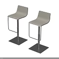 Two Modern Bar Stools With Light Colored Seats And Metal Square Bases 3d model
