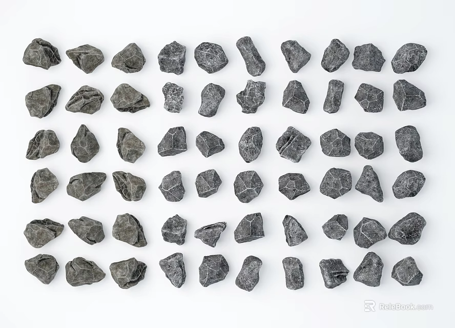 Gray Stones Arranged Neatly on White Background for Natural Decor 3d model 