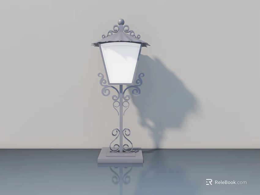 Decorative Ironwork Street Lamp With White Lampshade And Curved Scroll Patterns 3d model