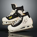 Black And White Ice Skates With Yellow Logo Signature And Metal Blades