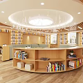 School Library Interior With Wooden Ceiling Bookshelves Bright Reading Area Sofa And