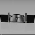 Iron Gate Outdoor Furniture With Brick Pillars And Decorative Design In The Center