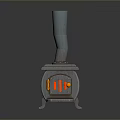 Classic Vintage Metal Household Stove With Tall Chimney And Red Indicators