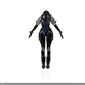 Woman Wearing Black And Blue Armor With Silver Accents Standing In Back View Warrior Pose