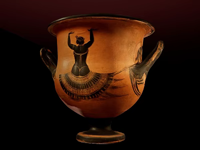 Terracotta Decorative Ornament Set With Black Figure Design And Two Handles 3d model