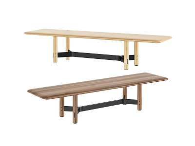 Two Modern Wooden Stools Featuring Light And Dark Wood Tops With Black Metal Leg Frames 3d model