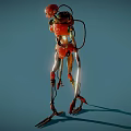 Red Robot Game Movie Character With Metallic Structure Glowing Details And Slender Limbs