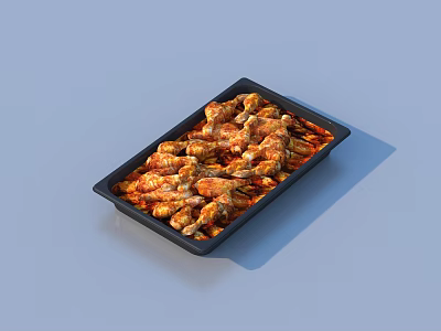 Delicious Roasted Chicken Wings in Black Tray With Tasty Sauce Topping 3d model