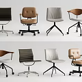 Various Modern Office Chairs With Leather Seats Wheels Metal Bases And Wooden Arms