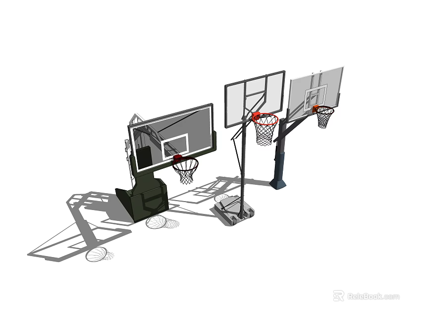 Portable And Fixed Basketball Hoops With Backboards And Rims For Outdoor Sports Training Equipment 3d model 